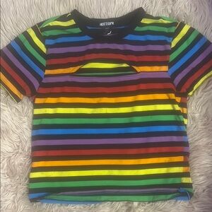 Hot Topic Y2K style multi colored Short Sleeve Tee with a cut out chest  area